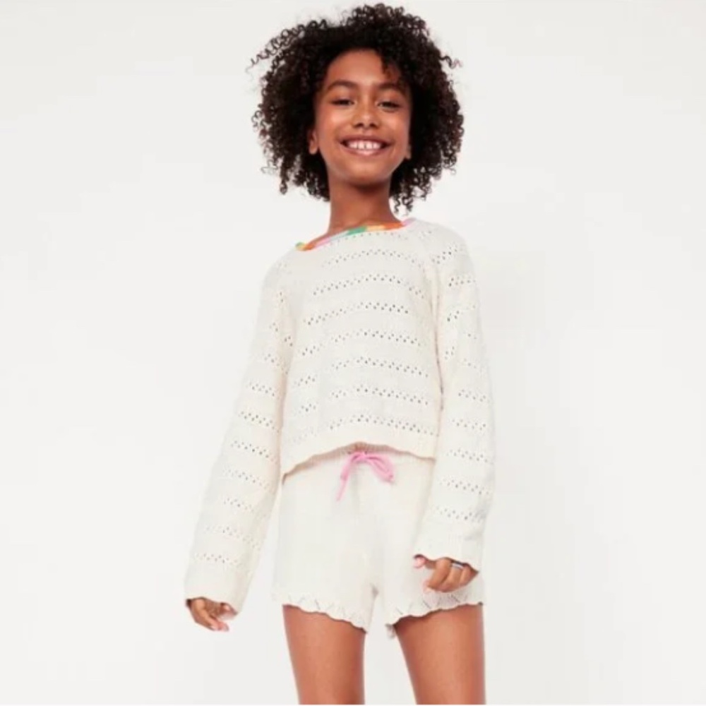 Old Navy Girls Crochet Sweater and Shorts Set, Cream, Size M (8)